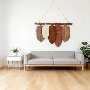Handmade macrame feather wall hanging boho cotton rope woven tapestry for home decor