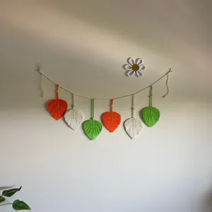 Handmade cotton macrame leaf wall hanging bohemian style home decor room tapestry garland.
