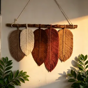 Bohemian Handmade Woven Cotton Wall Hanging Tapestry Macrame Leaf Decor For Living Room Bedroom Home Art