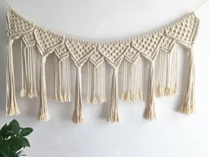 Handmade bohemian macrame wall hanging decor, woven cotton tapestry for home wedding party.