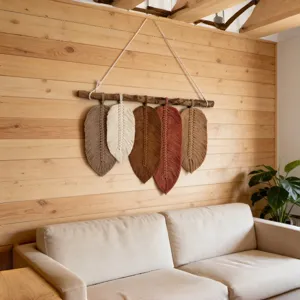 Nordic Bohemian handmade woven leaf macrame wall hanging tapestry for aesthetic home decor