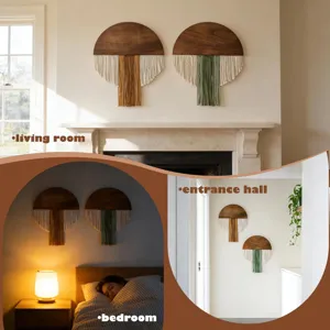 Nordic wooden macrame wall hanging bohemian half circle tapestries for living room decor