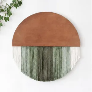 Nordic Handmade Cotton Tassel Wall Hanging Tapestry Solid Wood Semi-Circle Wall Decor For Living Room Bedroom