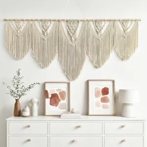 Handmade woven macrame wall hanging bohemian chic cotton tassel tapestry for living room decor