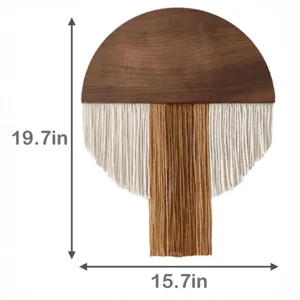 Nordic wooden wall hanging tapestry handmade cotton tassel decor for living room bedroom 19.7in