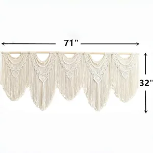 Handmade bohemian macrame wall hanging tapestry with wooden beads and rod decor 71x32