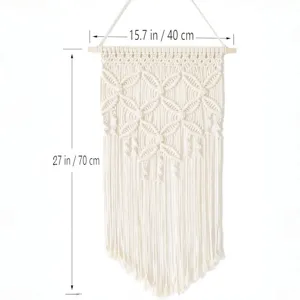 Boho woven wall hanging tapestry macrame cotton wall decor for home bedroom 15.7x27 in