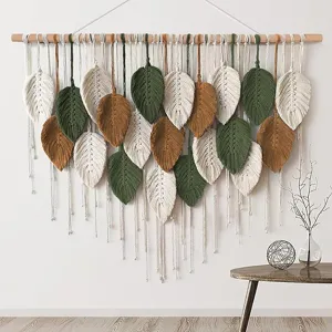 Bohemian Handmade Woven Leaf Tapestry Large Wall Hanging Decor For Living Room Bedroom Apartment Wall Art