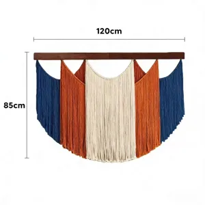Bohemian Macrame Wall Hanging Large Woven Tapestry with Wooden Dowel for Home Decor 120cm