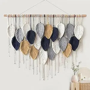 Bohemian handmade macrame leaf wall hanging large woven tapestry for bedroom living room