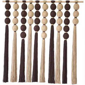 Handgemaakte geweven bolvormige kwast wandhangend wandtapijt boho katoenen touw deco gordijn