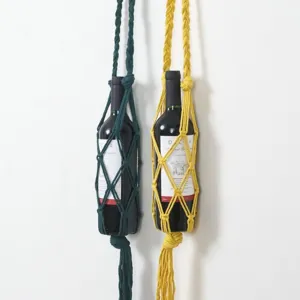 Sac en Filet de Bouteille de Vin en Corde de Coton Pur Fait Main Sac Cabas de Vin en Maille Réutilisable