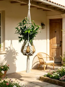 Macrame plantenhanger katoenen touw hangmand met kwast voor binnen buiten groene planten.