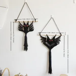 Handmade macrame bat wall hanging Halloween decor woven tapestry for living room bedroom