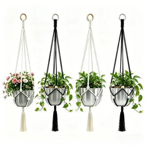Colgador de Plantas Tejido a Mano Estilo Nórdico Cuerda de Algodón Cesta Colgante para Decoración de Jardín