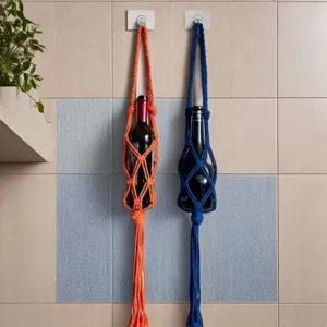 Porte-bouteille de vin en macramé coton fait main sac filet réutilisable suspendu pour bouteille.