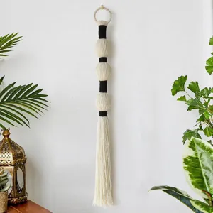 Boho Katoen Geweven Wandtapijt Wandophanging Met Sferische Kwastjes Handgemaakte Makramé Wanddecoratie Voor Slaapkamer Woonkamer Huis Esthetiek