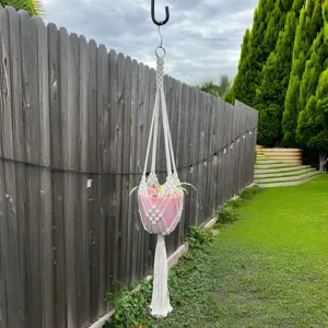 Suspension plante macramé fait main détail, panier suspendu en corde coton jardin et extérieur
