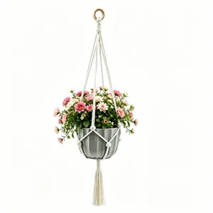 Colgador de plantas de macramé con maceta y flores artificiales decoración 80cm