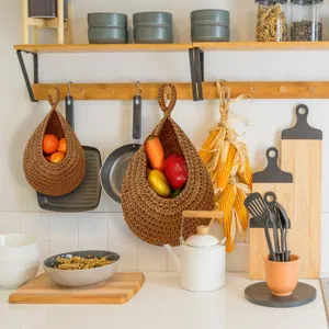 Handgeflochtener hängender Obst und Gemüse Korb für Küchen Wandaufbewahrung Jute Organizer.