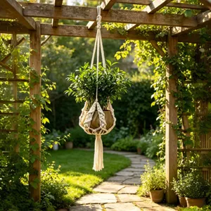 Macrame plantenhanger katoenen touw hangende mand met kwastjes voor binnen en buiten tuin