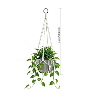 Colgador de plantas de macramé tejido a mano bohemio con maceta, cuerda de algodón estilo nórdico.