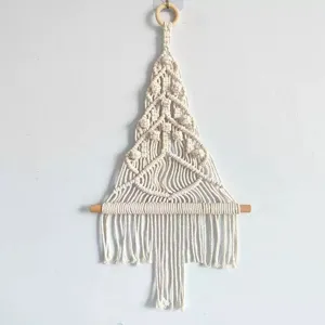 Handmade macrame Christmas tree wall hanging decor, cotton rope tapestry for home bedroom.