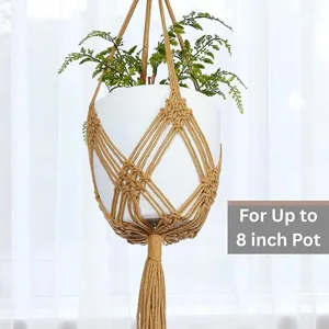 Panier suspendu en macramé fait main en corde de coton pour pots de fleurs de 8 pouces.