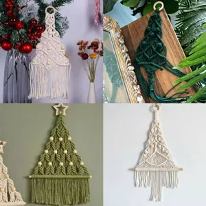Handmade Woven Cotton Rope Christmas Tree Wall Hanging Tapestry Boho Holiday Home Bedroom Wall Decor