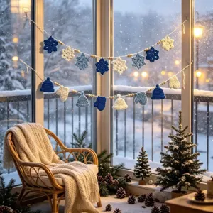 Ghirlanda Natalizia Fatta a Mano Bandiera Acrilico Lana Fiocco di Neve Albero Corda Bandiera Festa Festiva Decorazione Parete