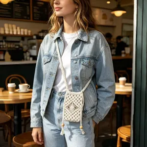Femmes Sac Bandoulière Téléphone Tissé Vintage Crochet Gland Petit Sac Épaule Été Sac Main Décontracté