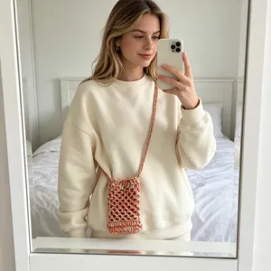 Sac bandoulière téléphone crocheté tissé d'été pour femme, mini sac élégant chic et pratique.