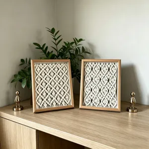 Bohemian Handmade Woven Tapestry Photo Frame Nordic Style Desktop Ornament Wall Hanging Walnut Wood Home Decor