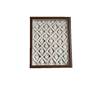 Bohemian handmade macrame wall hanging wood photo frame boho home decor desktop ornament