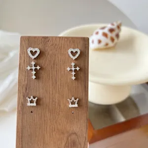 925 Silber Ohrringe Set mit Herz Kreuz Krone Strass Steine schicke Damen Schmuck.