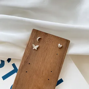 Silver butterfly moon and heart stud earrings set dainty minimalist everyday jewelry for women