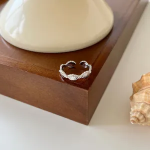 S925 Sterling Silber Muschel Offener Ring Detail, Eleganter Strand Stil Minimalistischer Schmuck