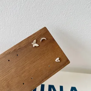 Minimalist silver butterfly moon and heart stud earrings set, delicate and cute daily jewelry.