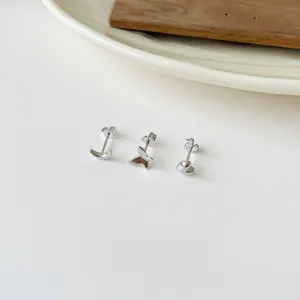 Silver sterling 925 minimalist moon butterfly heart stud earrings delicate cute jewelry detail view