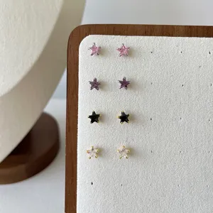 Fashion Ins 925 Sterling Silver Earring Post Star Stud Earrings Tiny Rhinestone Five-Pointed Star Earrings For Women Gift
