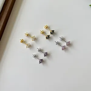 Gorgeous sterling silver multi-color zircon triangle stud earrings set for women and girls.