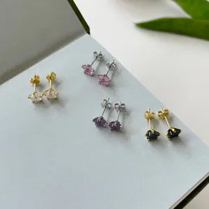 S925 silver colorful zircon star stud earrings set fashion pentagram jewelry detail