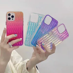 Ins Style Holographic Laser Gradient Wave Pattern Silicone Phone Case Electroplated Colorful Shockproof Back Cover For Apple iPhone