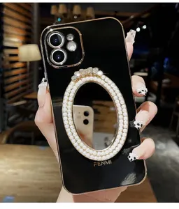 Custodia per telefono con specchio di perle galvanizzate nera per iPhone 13 11 12