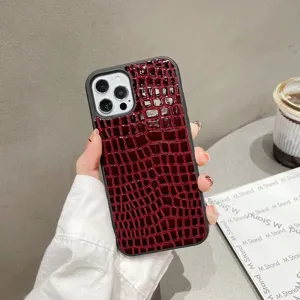Funda de teléfono de cuero con motivo de cocodrilo para iPhone, carcasa protectora elegante.