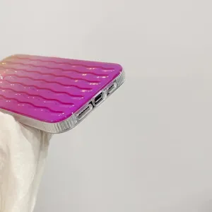 Detail view of the pink gradient wavy phone case, showing precise bottom cutouts and ports.