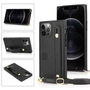 Crossbody Lanyard Kaarthouder Telefoonhoesje PU-Lederen Wallet Cover Met Nekband Voor iPhone 16 Pro Max Samsung S24 FE S25 Ultra Schokbestendige Back Case