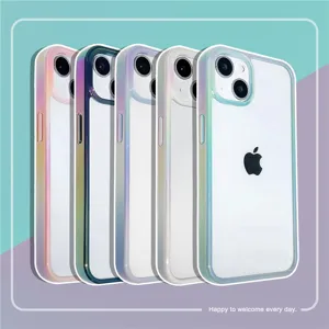 Gedetailleerd overzicht van verloop transparant hoesje met pastel bumper en doorzichtige achterkant.
