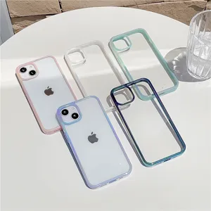 Transparant Telefoonhoesje Met Gegalvaniseerde Rand Verloop Schokbestendige PC TPU Hybride Beschermhoes Compatibel Met iPhone