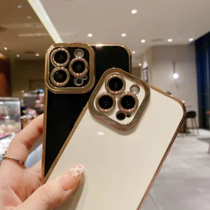 Plating phone case compatible with iPhone 13 14 15, luxury camera protector cover.